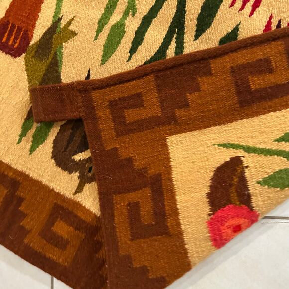 Handmade Wool Bird Forest Tapestry Wall Hanging Peru Folk Art 62 x 39 - Picture 7 of 11